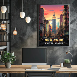 Empire State Building Sunset Poster Modern Wall Art