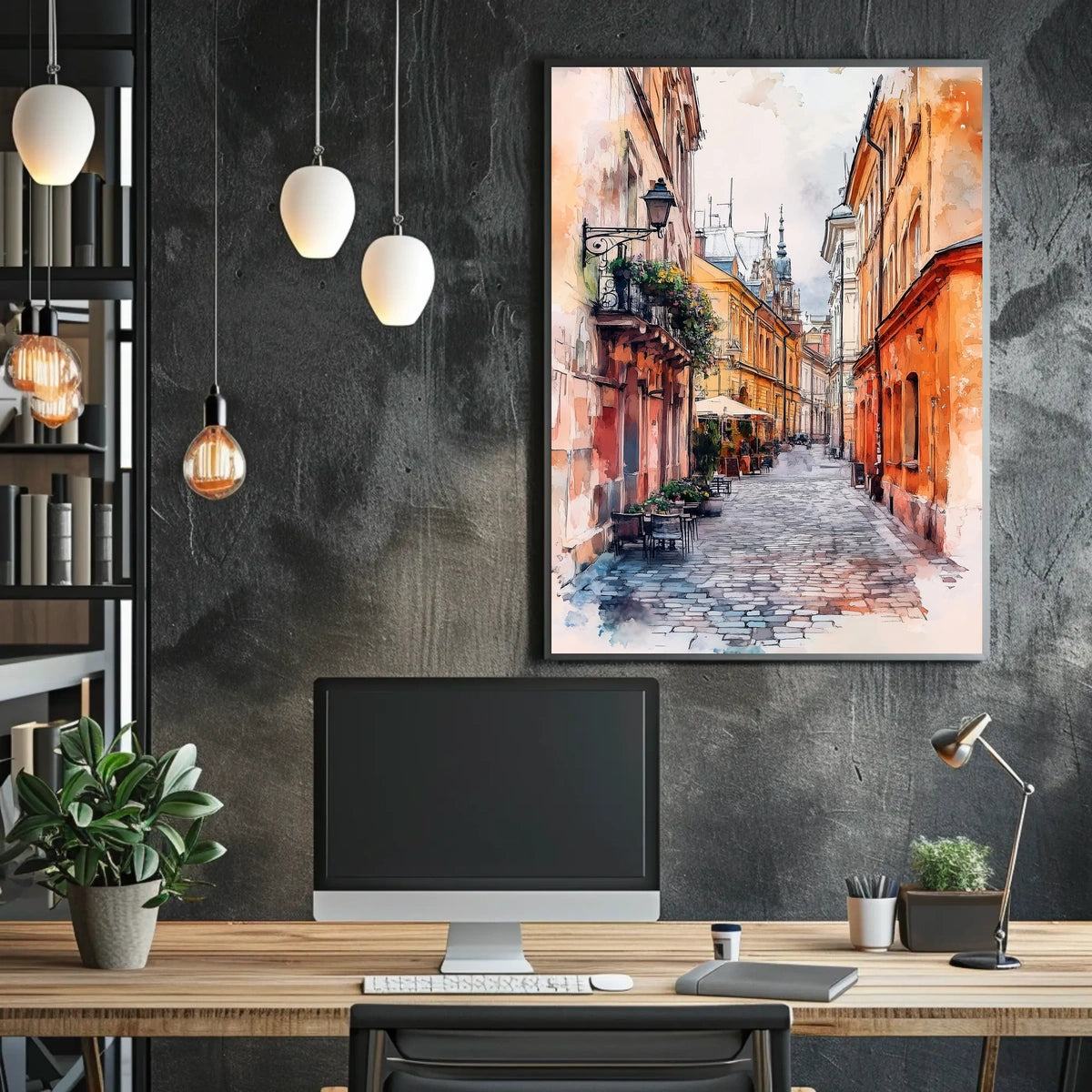 Vivid City Scene Lviv Old Town Street View Ukraine Poster