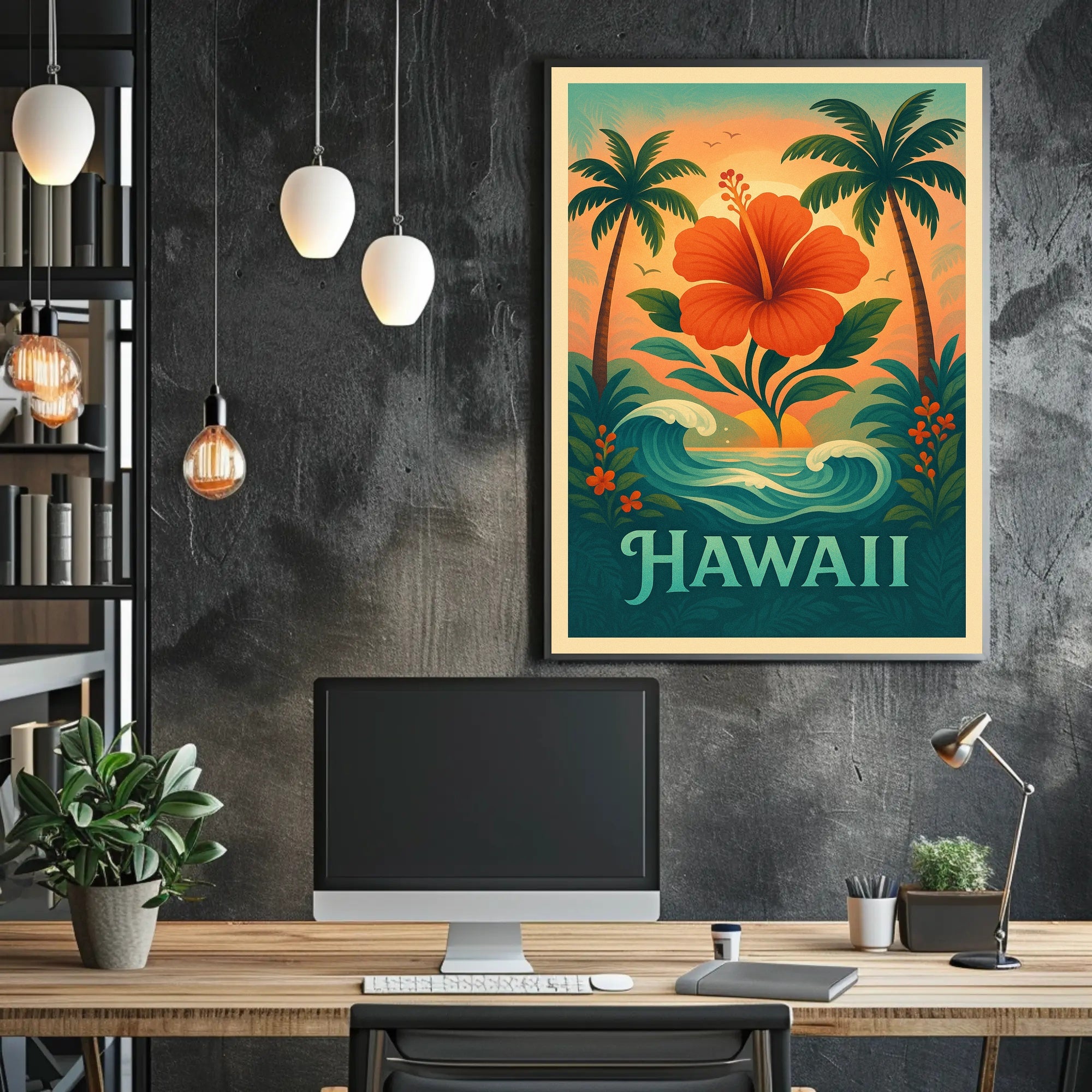 Hawaiian Tropical Paradise Vintage Travel Poster