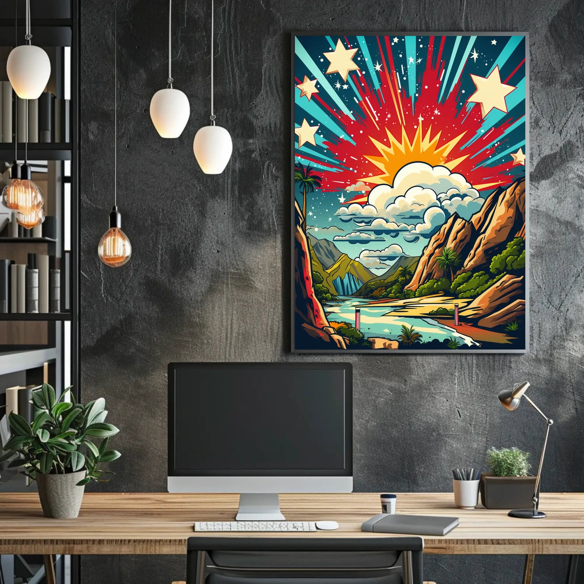 Idyllic Sunrise Vibrance: Artistic and Abstract Landscape Poster