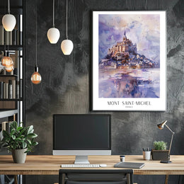 Mont Saint-Michel Watercolor Travel Art Poster PosterGoat