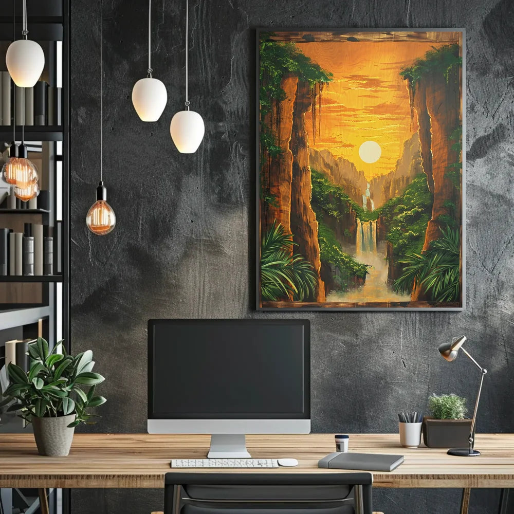 Majestic Waterfall Tropical Landscape Art Poster
