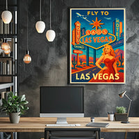 Fly to Las Vegas Retro Travel Promotion Poster