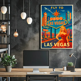 Fly to Las Vegas Retro Travel Promotion Poster
