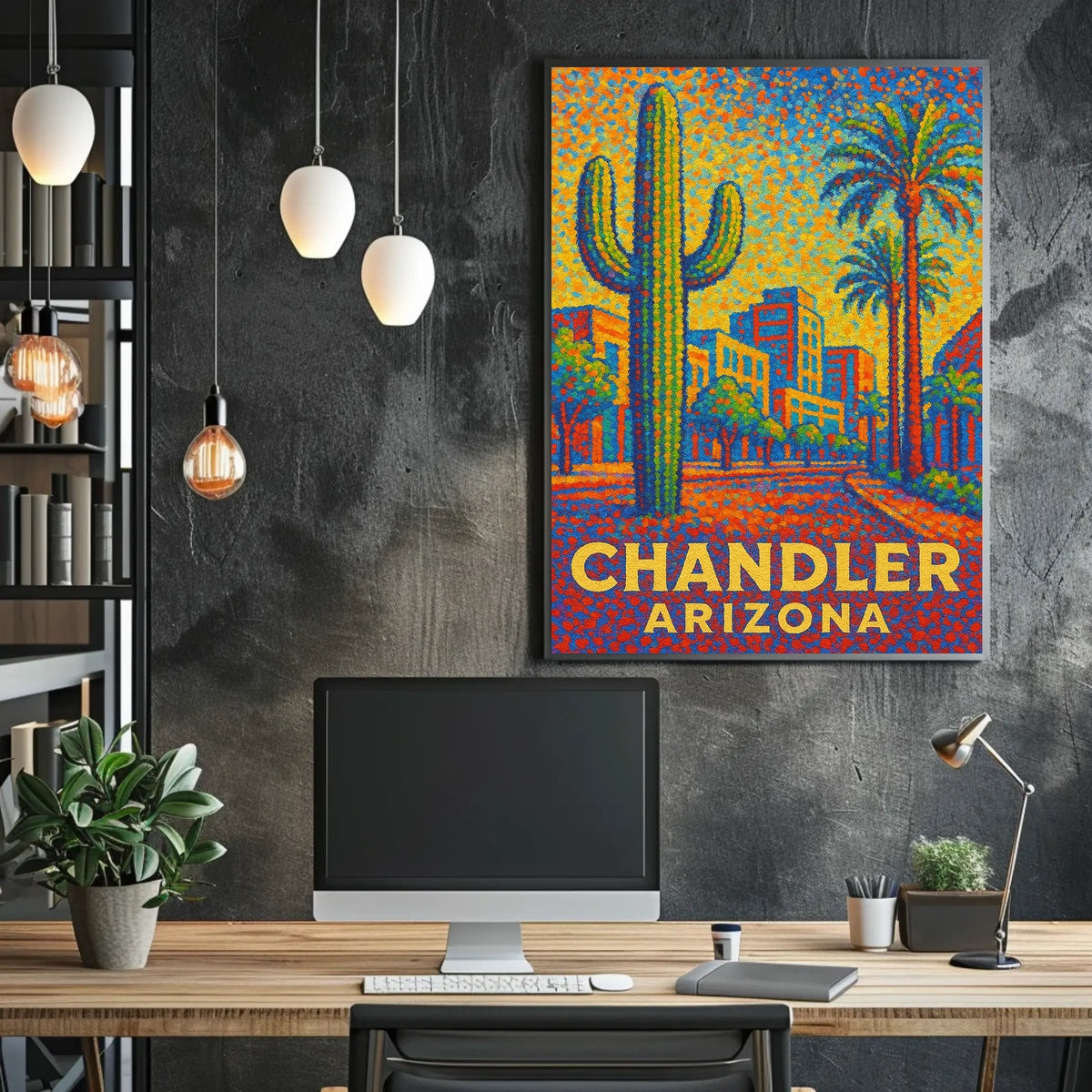Chandler Arizona Pointillist Cityscape Desert Sunset Poster