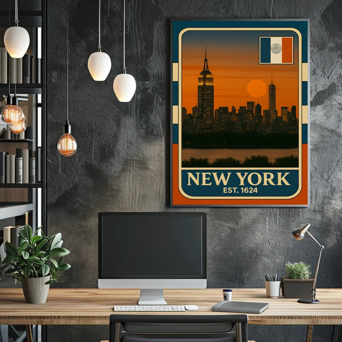 New York City Skyline Poster Vintage Wall Art
