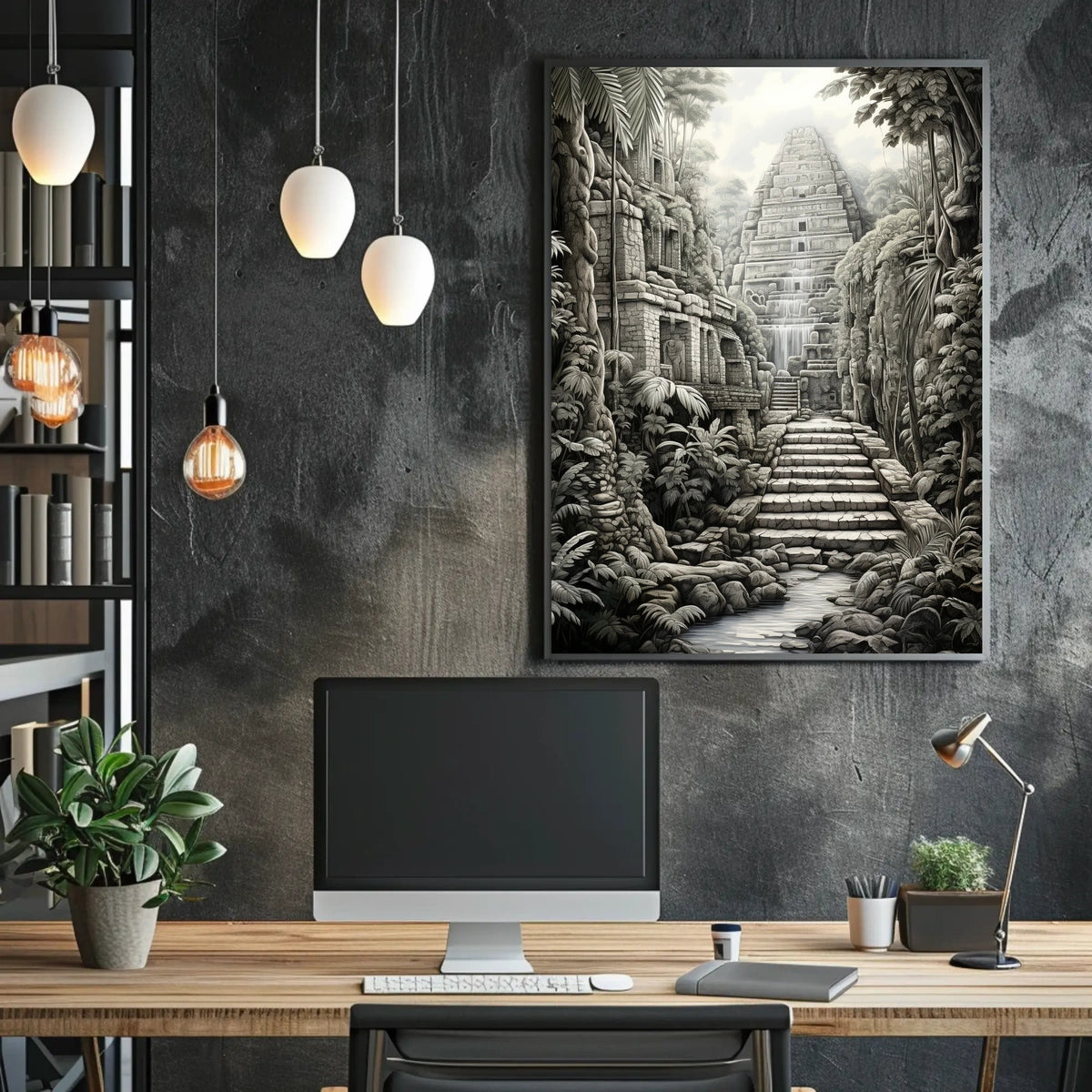 Ancient Jungle Pyramid Landscape Art: Cultural or Heritage Poster