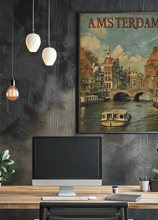 Amsterdam Canal Vintage Travel Poster