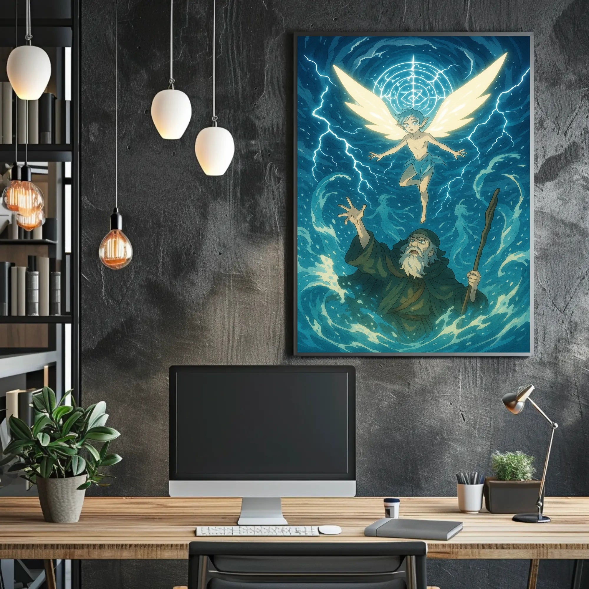 Winged Guardian in Ethereal Blue Fantasy or Mythology Poster