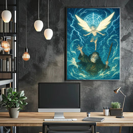 Winged Guardian in Ethereal Blue Fantasy or Mythology Poster