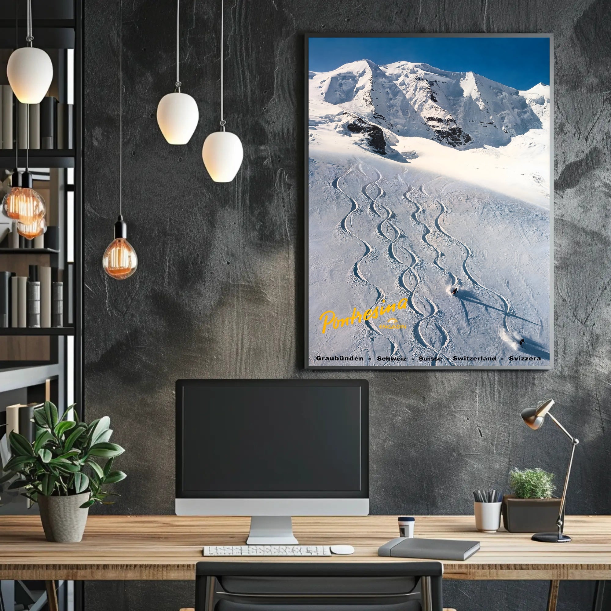 Skiing in Pontresina Poster PosterGoat