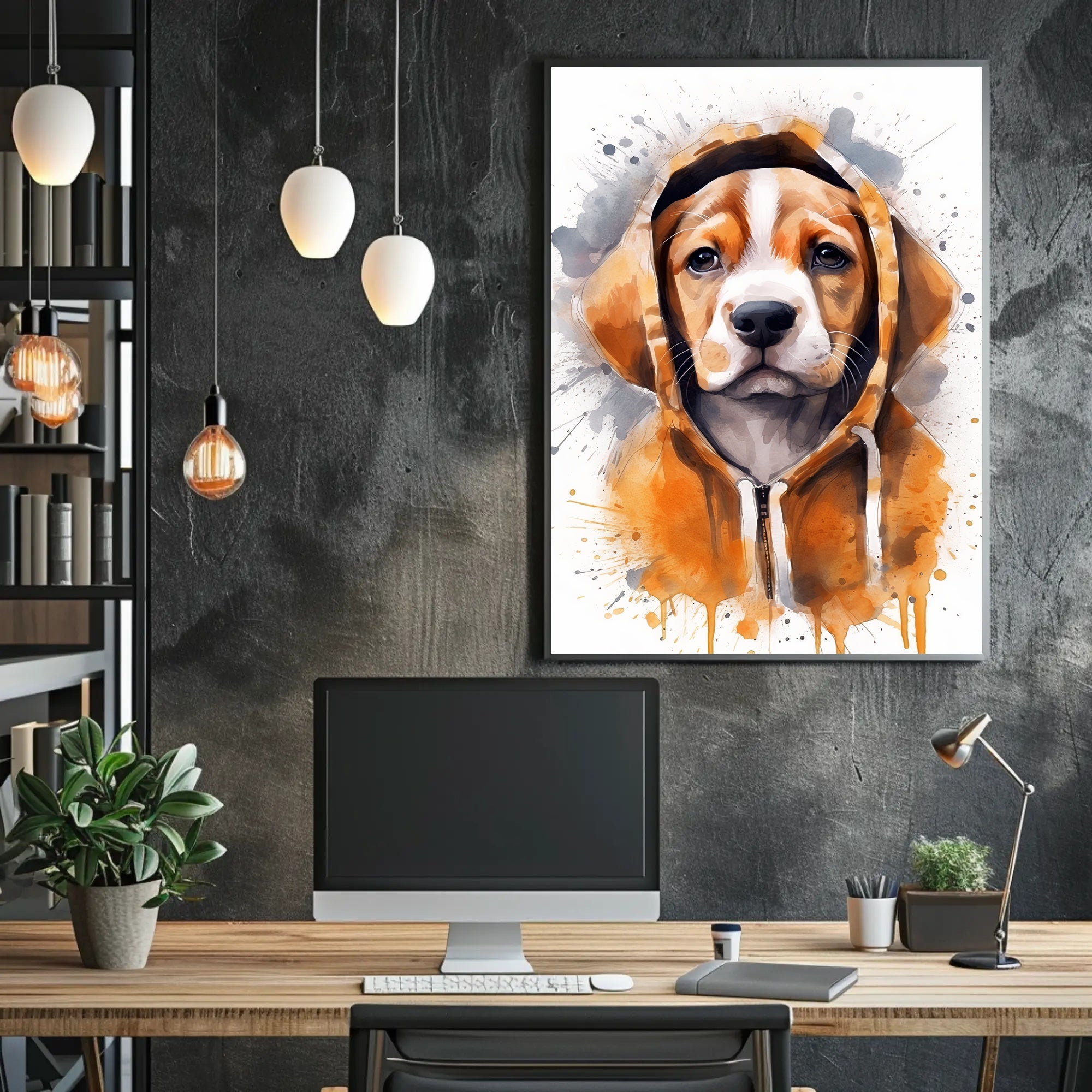 Hoodie Pup Watercolor Poster Print Wall Art