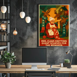Mrs. Claus Knitting For Reindeer Poster
