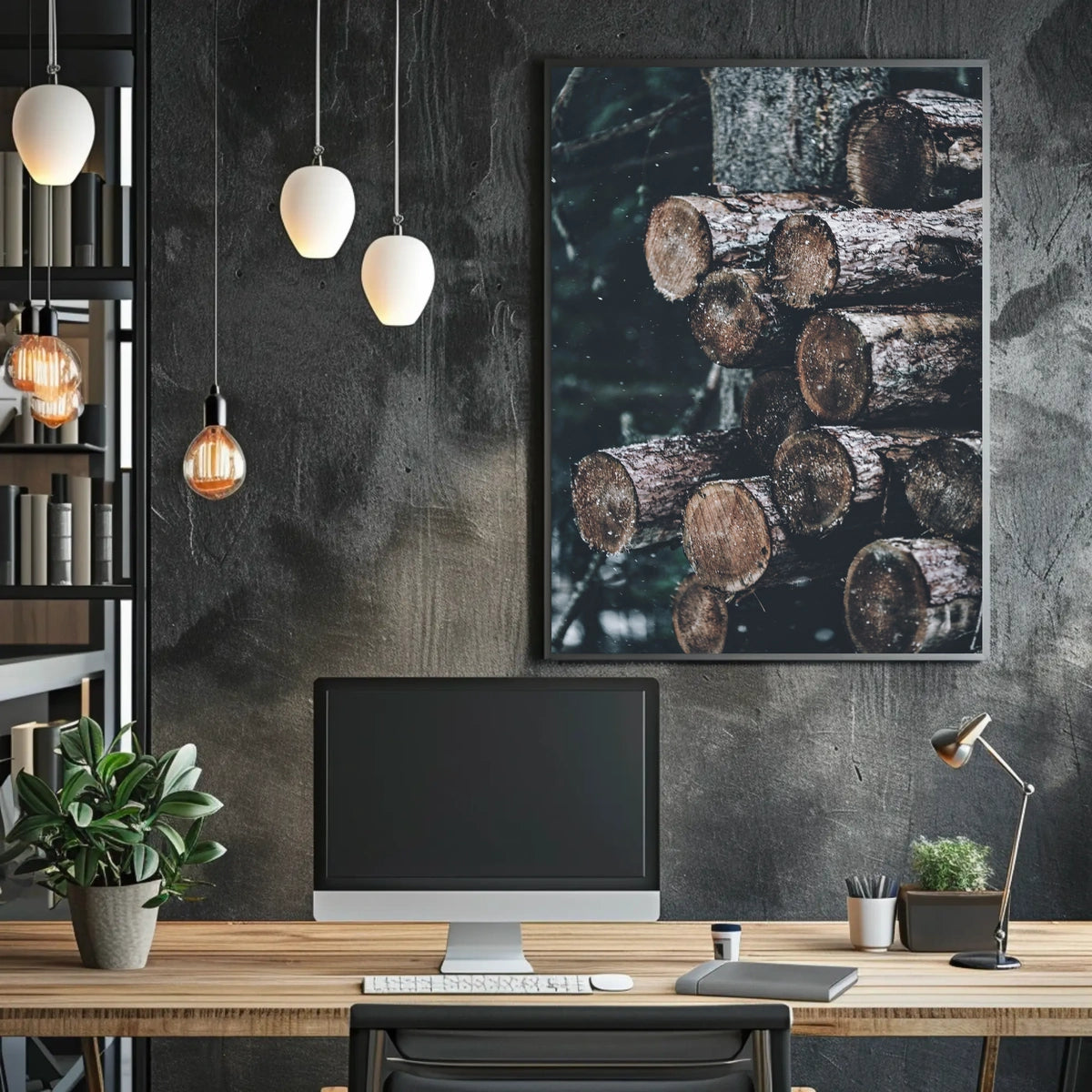 Stacked Logs Woodland Serenity: National Park Poster