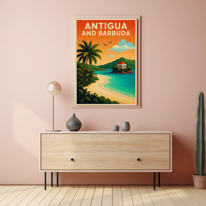 Antigua And Barbuda Caribbean Beach Sunset Travel Poster