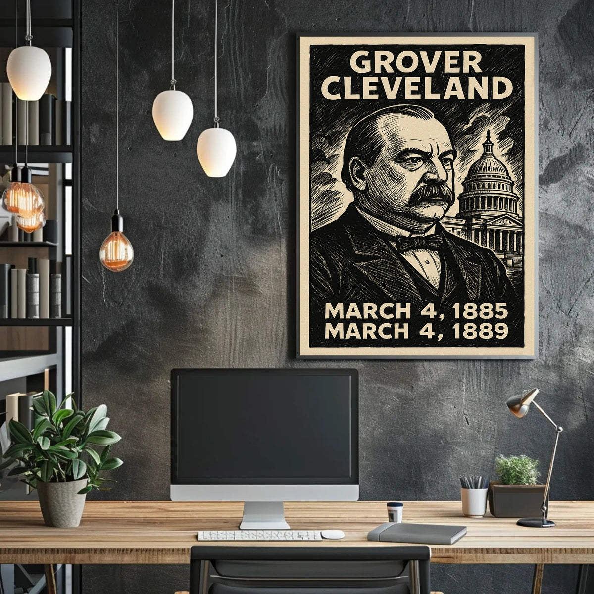 Grover Cleveland 22nd President of the United States B & W Comic Sketch Poster