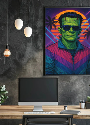Frankenstein Monster Miami Vibes Pop Culture Poster
