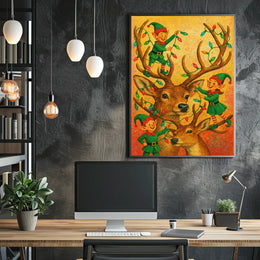 Festive Elves And Reindeer Poster