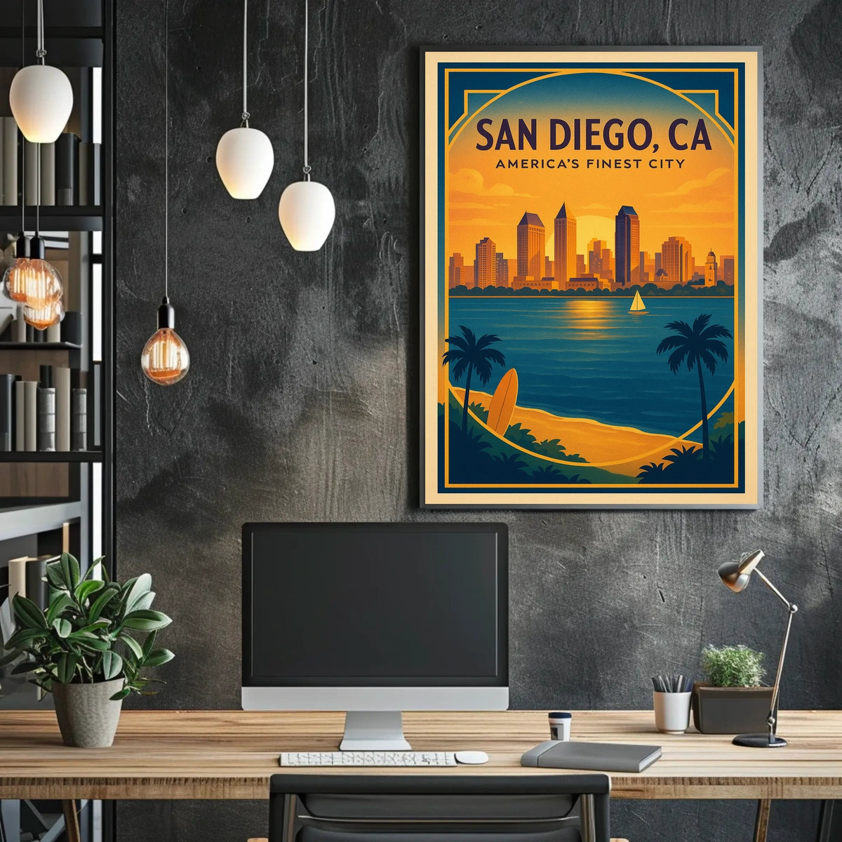 San Diego Sunset Skyline Vintage Travel Poster