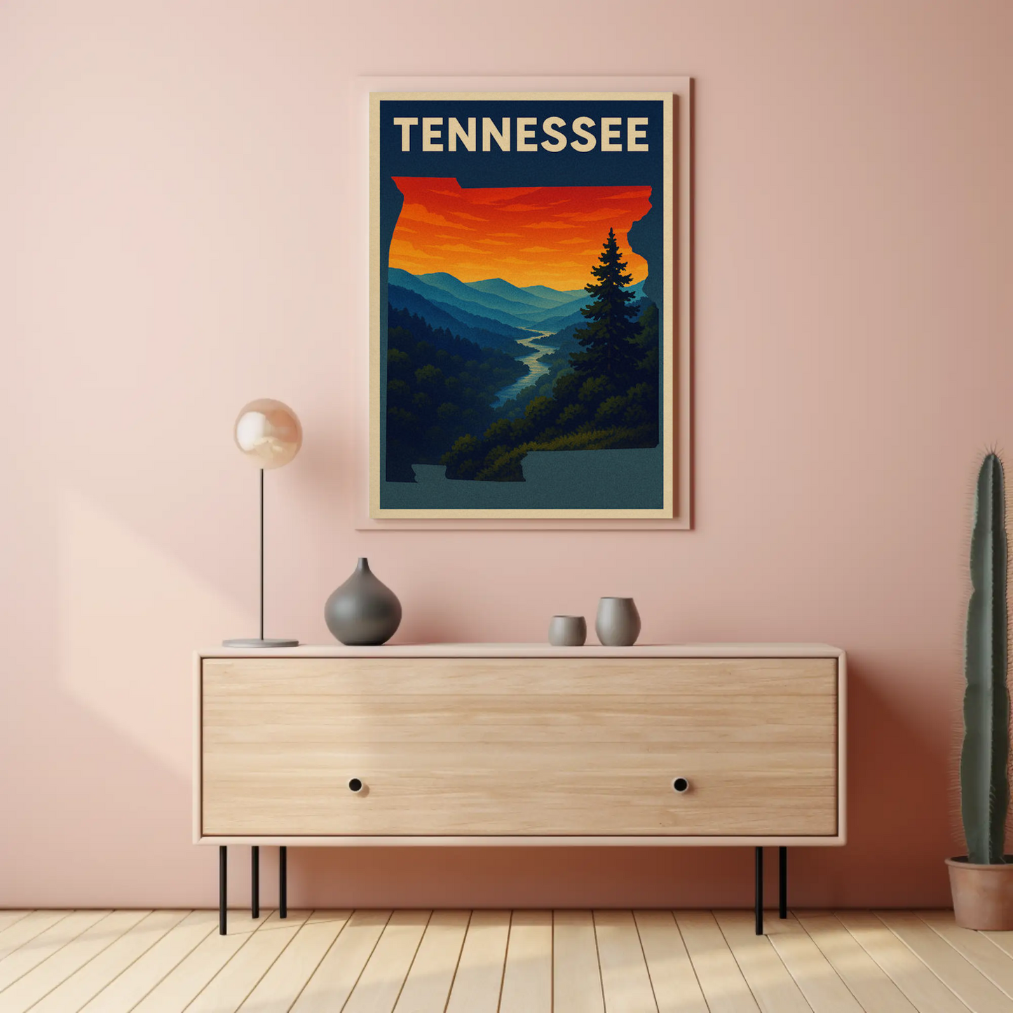 Tennessee Smoky Mountains River Sunset Travel Poster