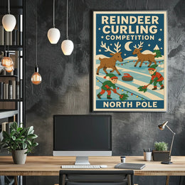 Reindeer Curling Competition Poster