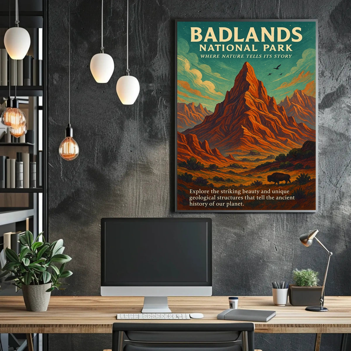 Badlands National Park Vintage Adventure Poster Print