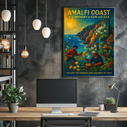 Amalfi Coast Vintage Travel Poster: Vibrant Seaside Art