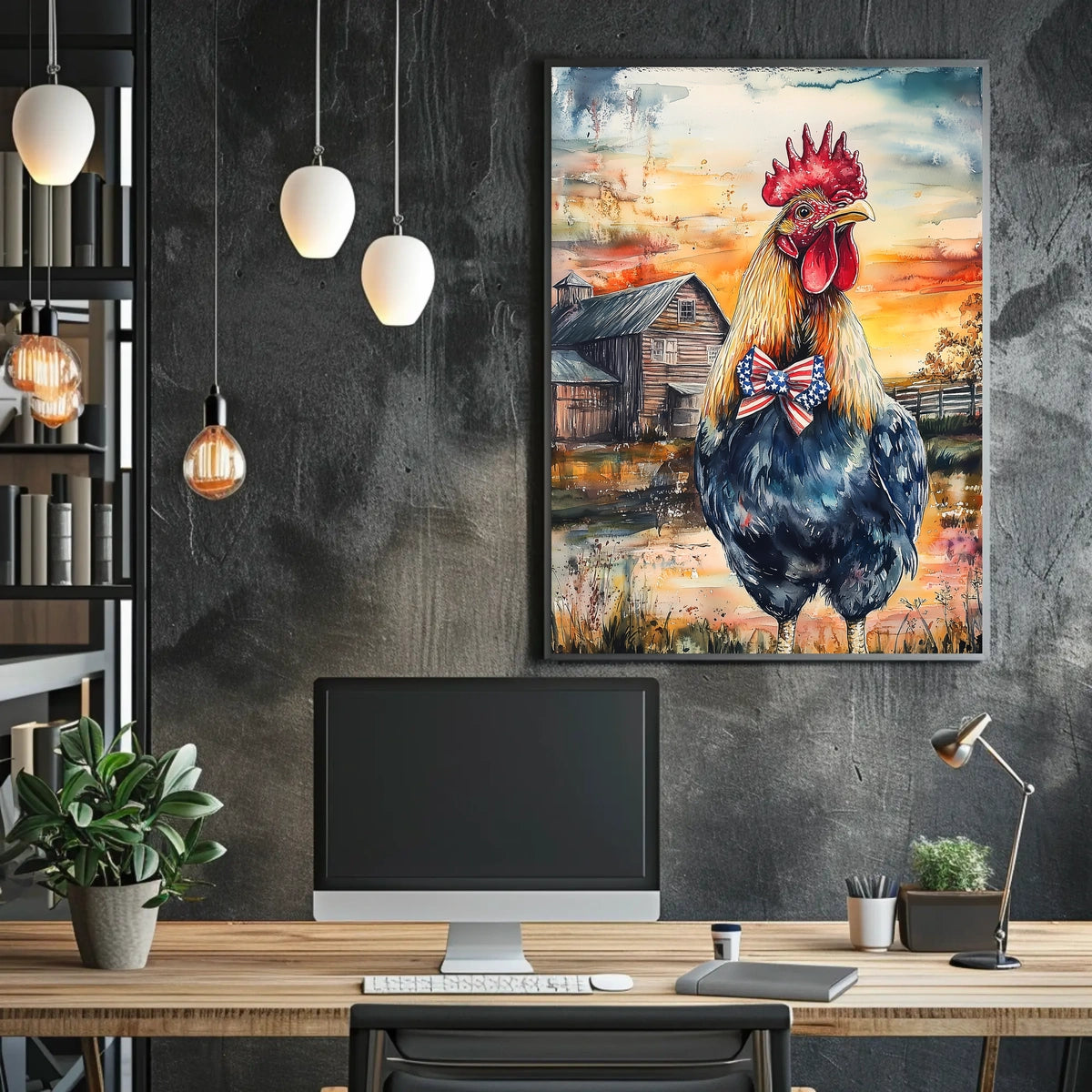 rooster crowing proudly at sunrise Poster