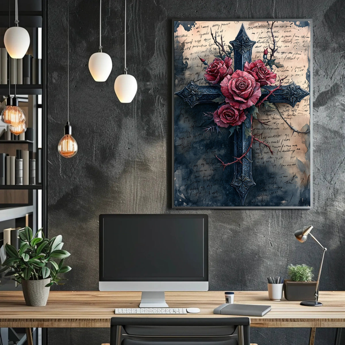 Gothic Cross With Roses Design Poster