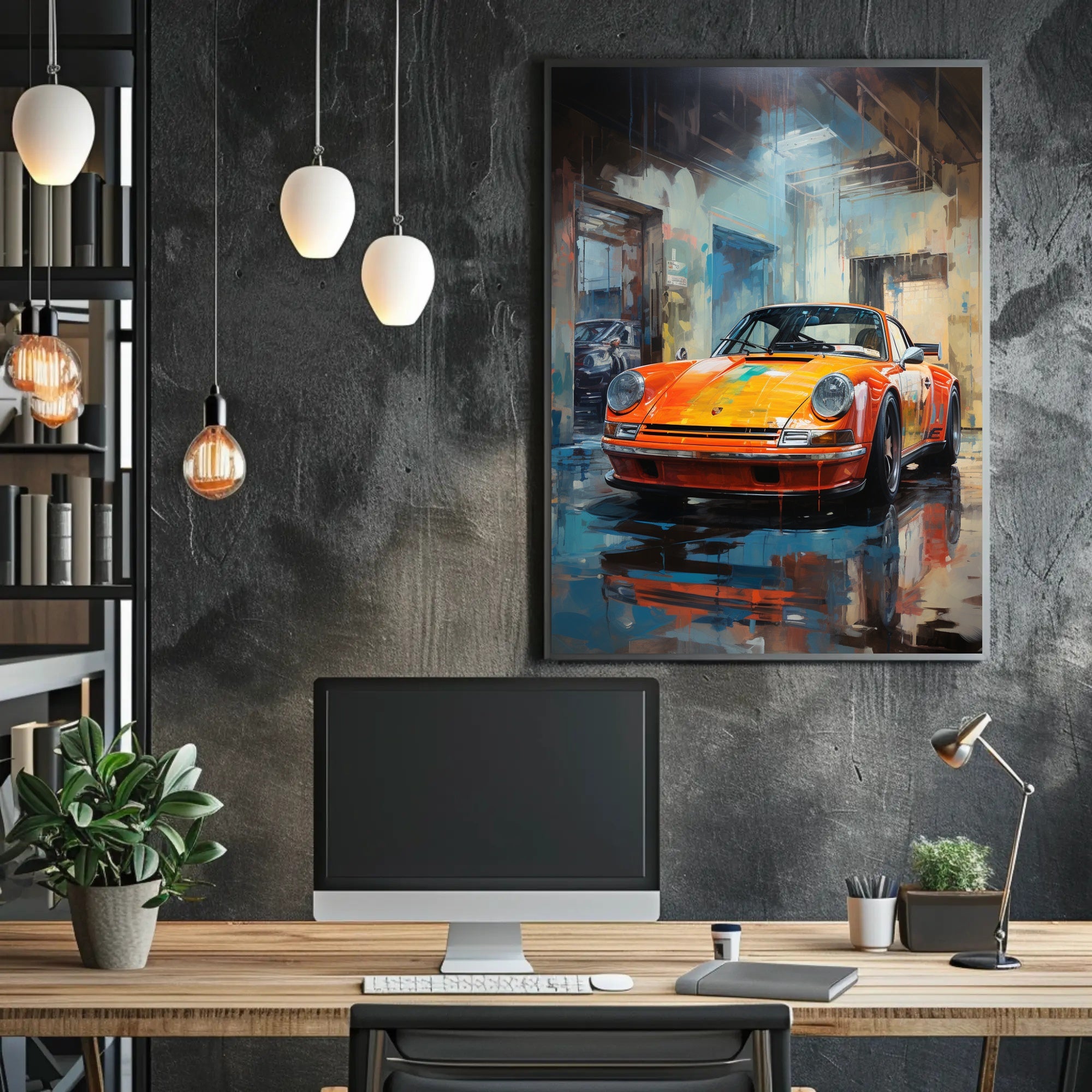 Vibrant Classic Car In Urban Garage Poster PosterGoat