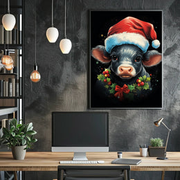 Festive Calf Christmas Poster with Santa Hat