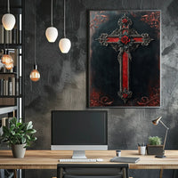 Stylized Ornate Cross with Roses Poster