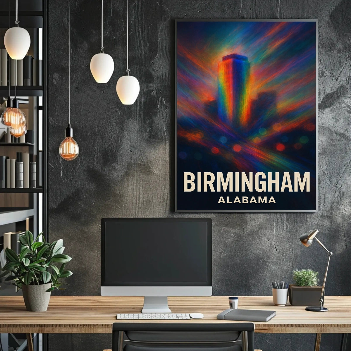 Birmingham Skyline Vibrant Vision Digital Painting Urban Cityscape Travel Inspired Decor Poster