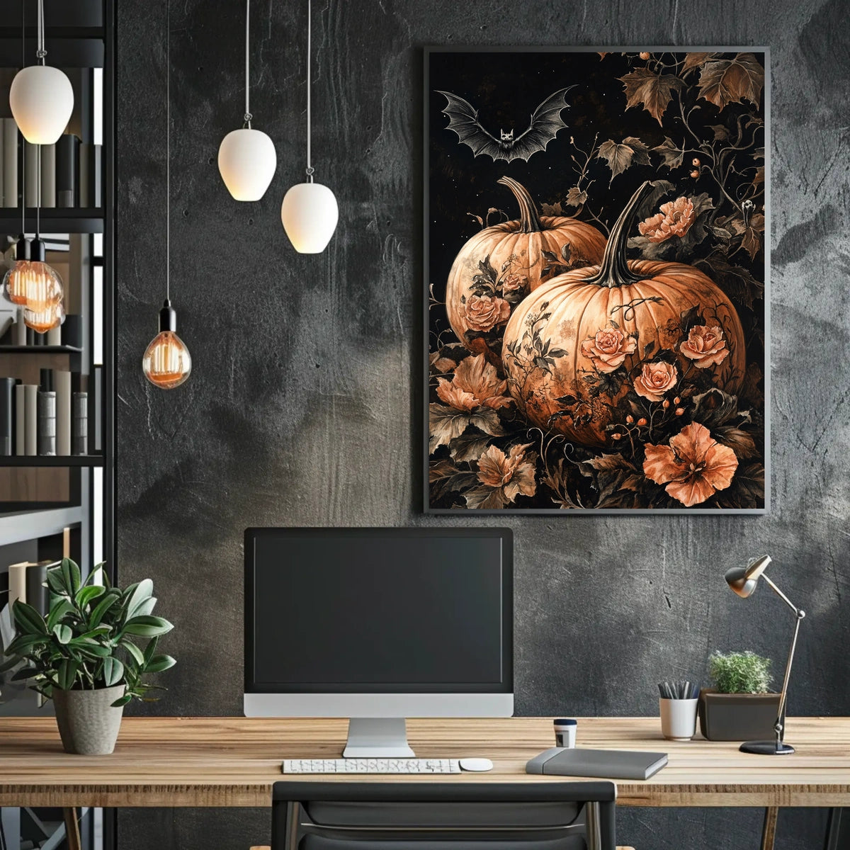 Pumpkins and Roses Halloween Artistic Poster