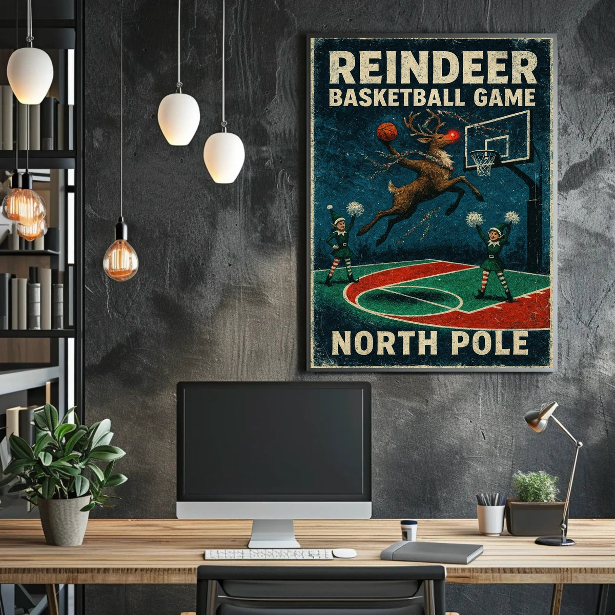 Reindeer Basketball Game At The North Poster