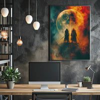 Celestial Warriors Under Twin Moons Fantasy or Mythology Poster PosterGoat