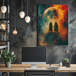 Celestial Warriors Under Twin Moons Fantasy or Mythology Poster PosterGoat