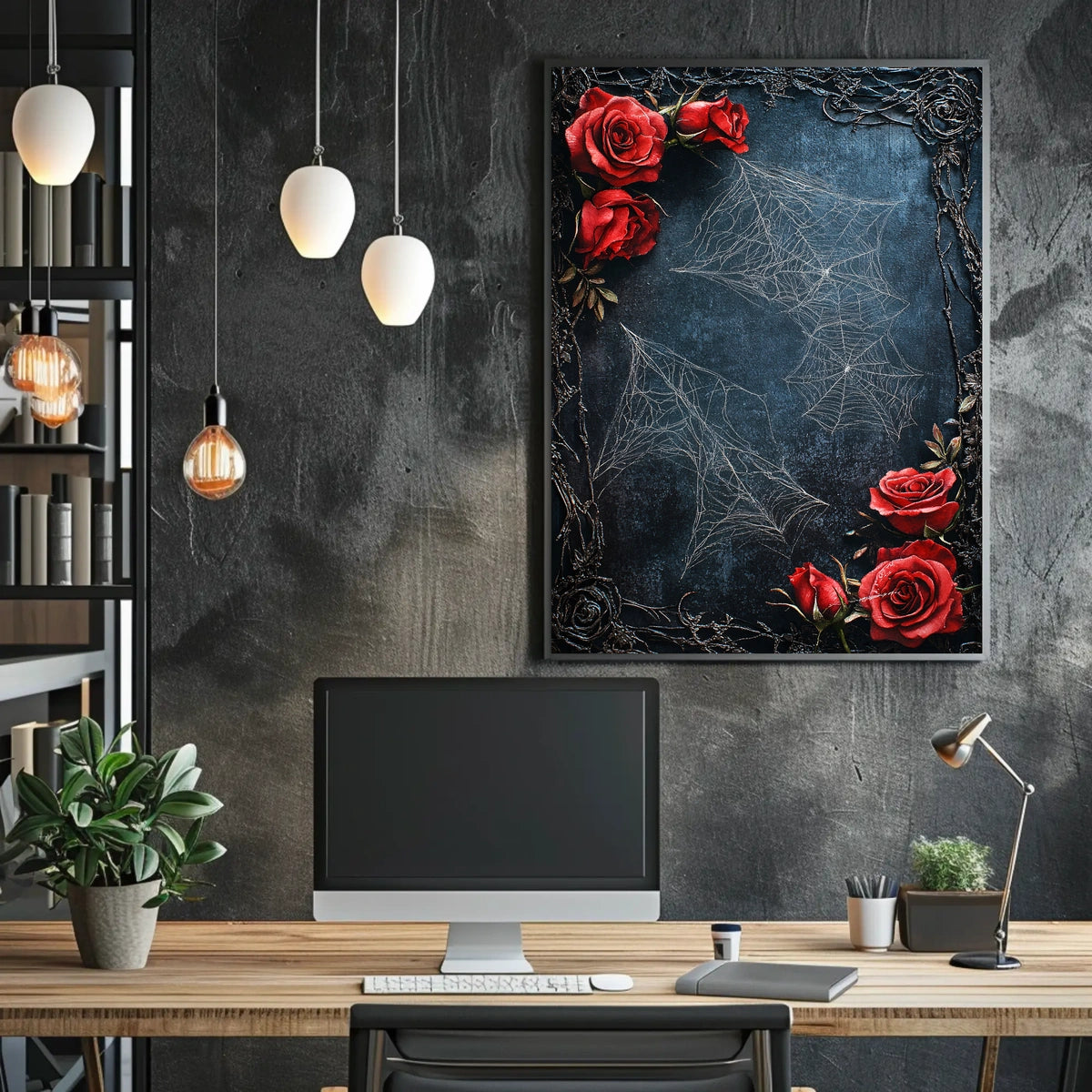 Dark Roses and Webs Moody Art Print Abstract Poster