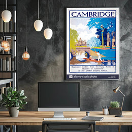Vintage Cambridge Travel Scene with Punting on the River Travel Poster PosterGoat