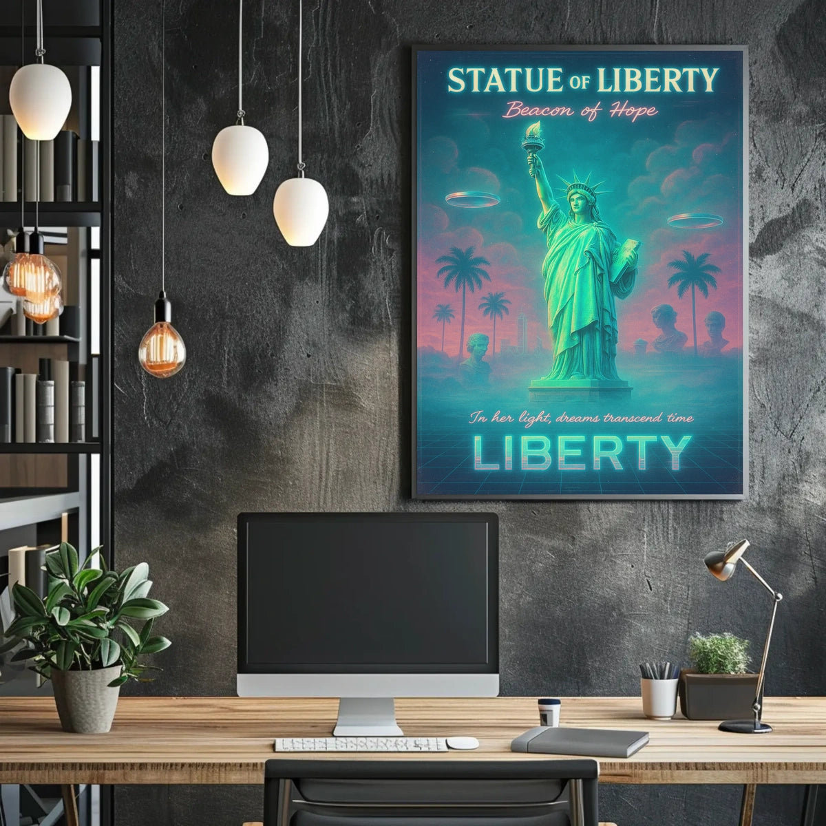 Liberty in Neon Dreams Futuristic Sci-Fi Poster