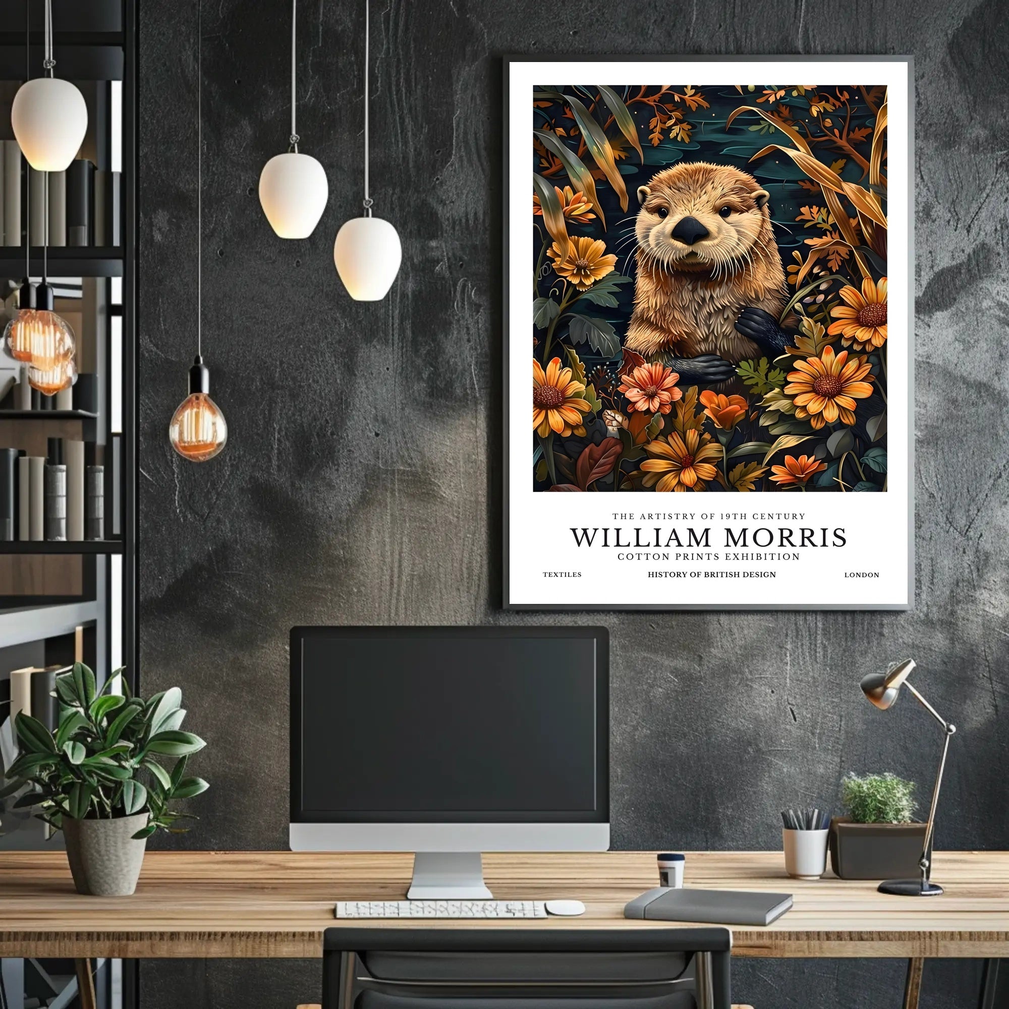 Otter in Arts and Crafts Floral Artistic Poster