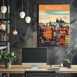 Prague Cityscape Architectural Art Print - Travel Poster