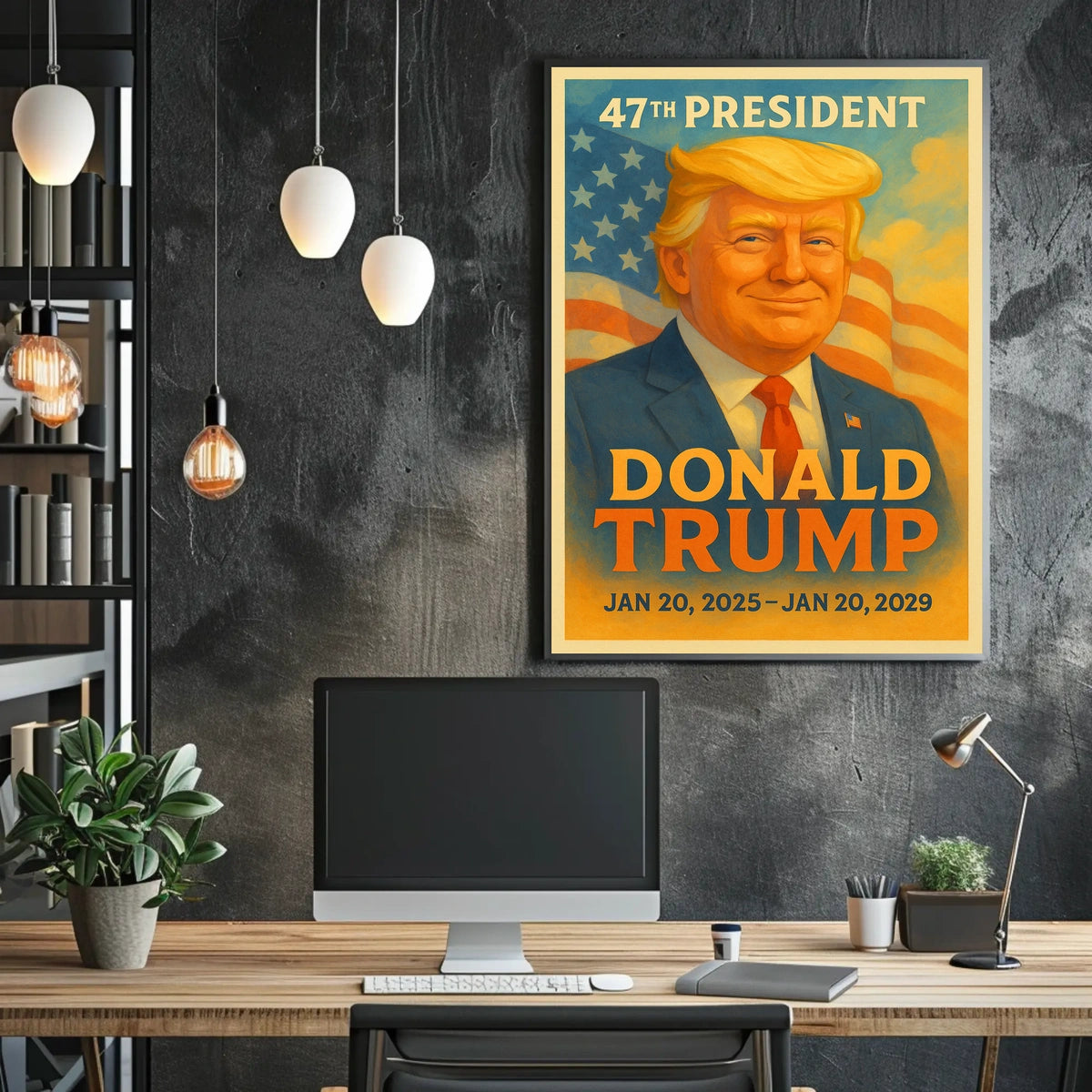 Commanding Presence Donald Trump and the American Banner Poster