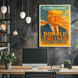 Commanding Presence Donald Trump and the American Banner Poster