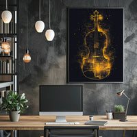 City Symphony Violin Skyline Art Deco Poster