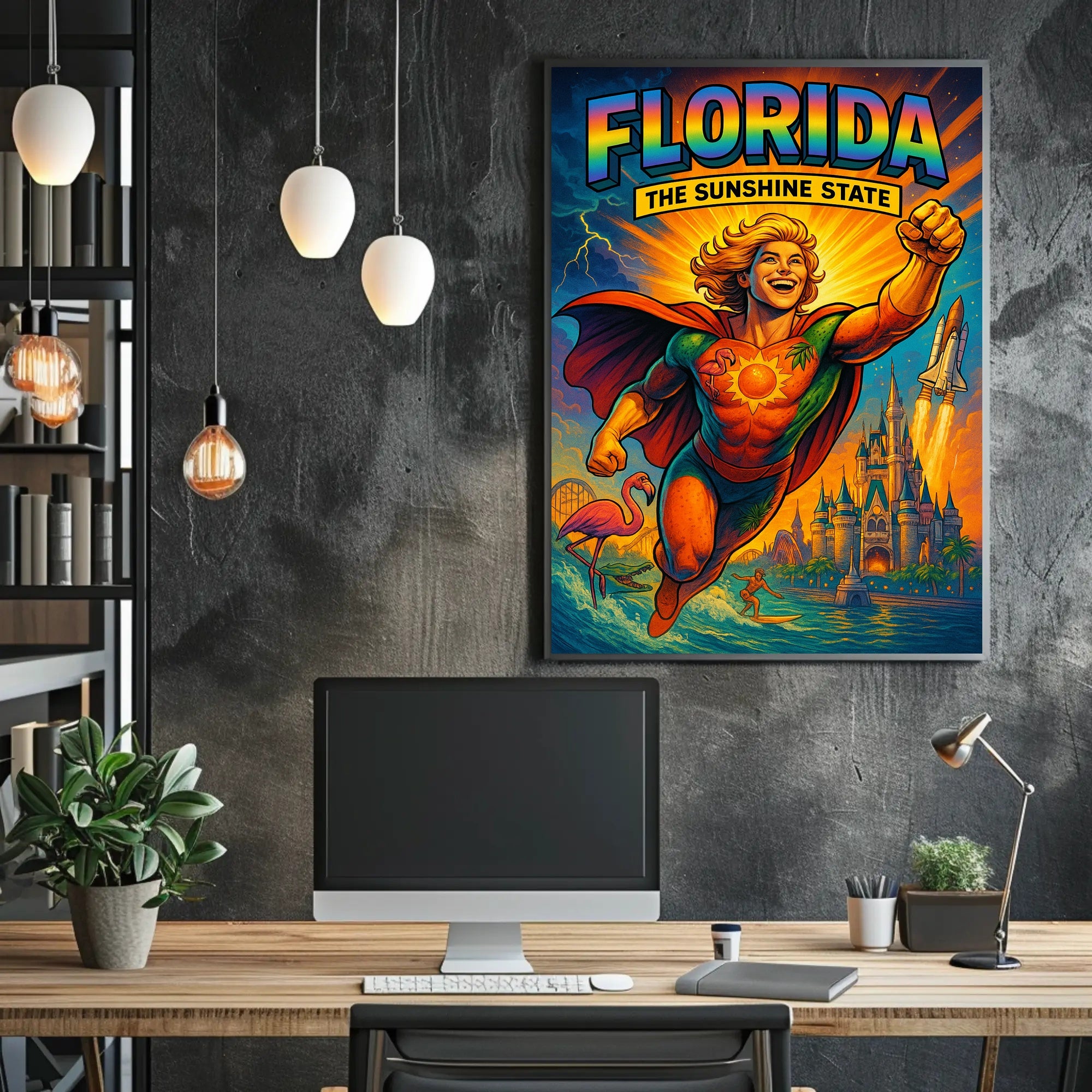 Florida Sunshine State Superhero Adventure Travel Poster PosterGoat