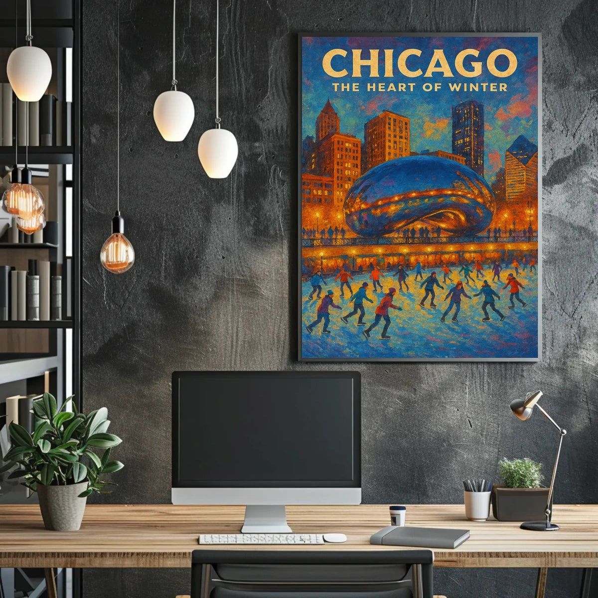 Chicago City Scene In Winter Landscape Wall Poster