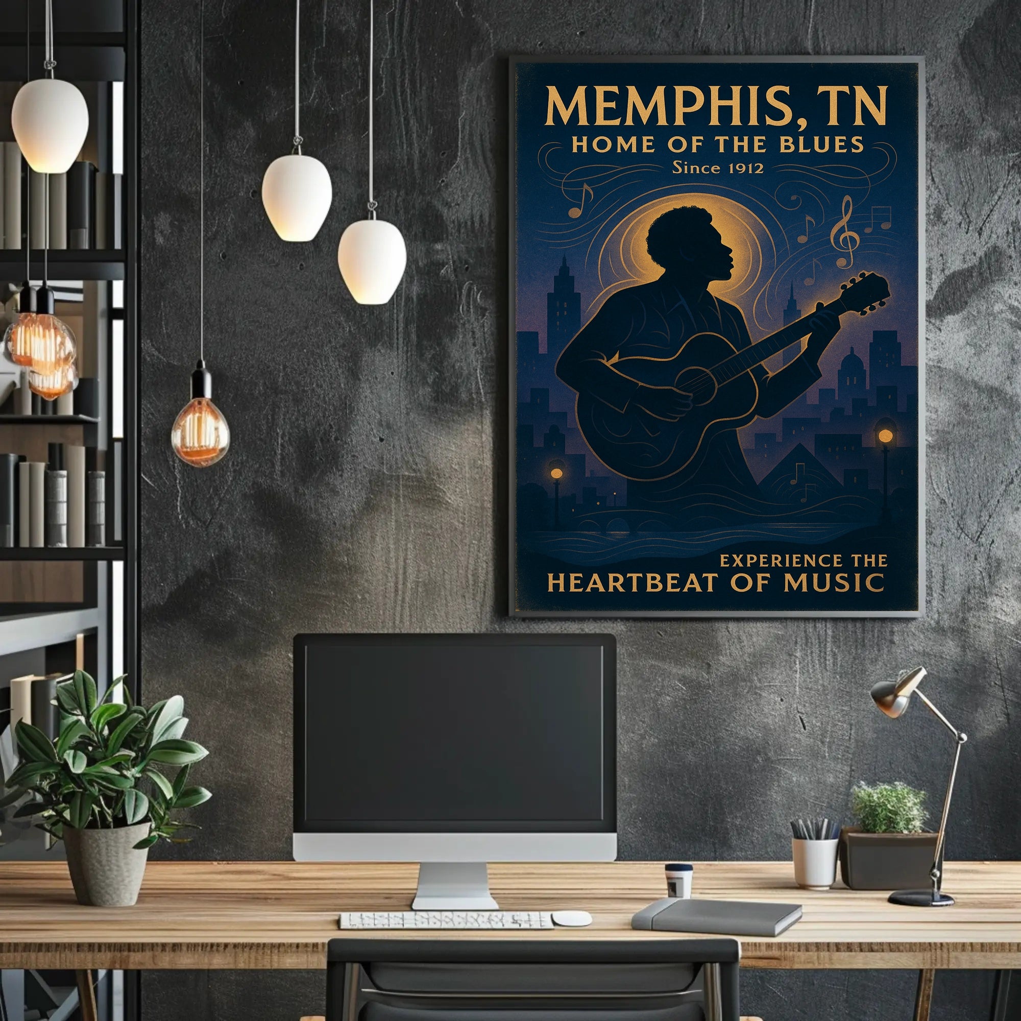 Memphis Blues Cityscape Silhouette Music or Concert Poster