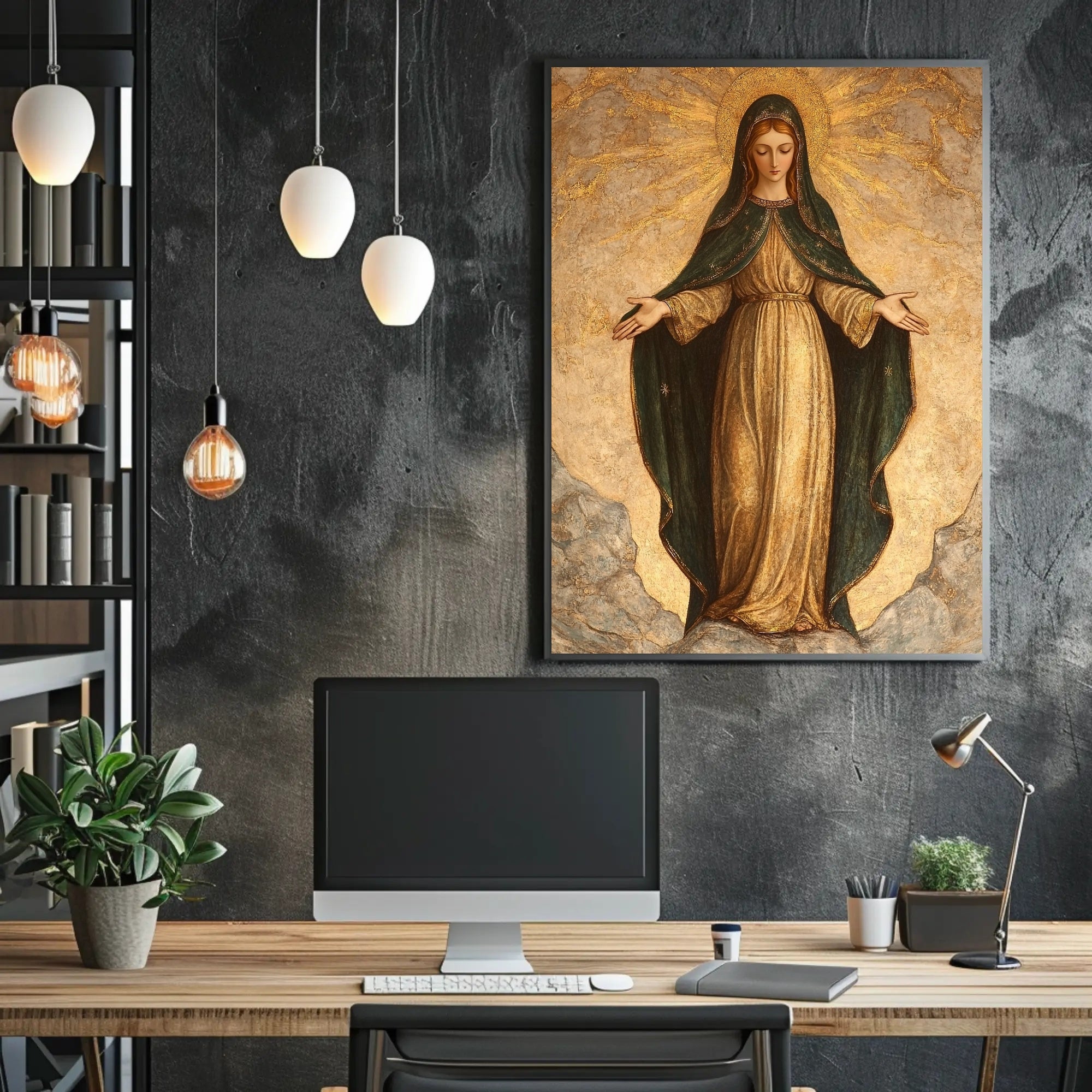 Religious Iconography Poster: Virgin Mary in Golden Aura