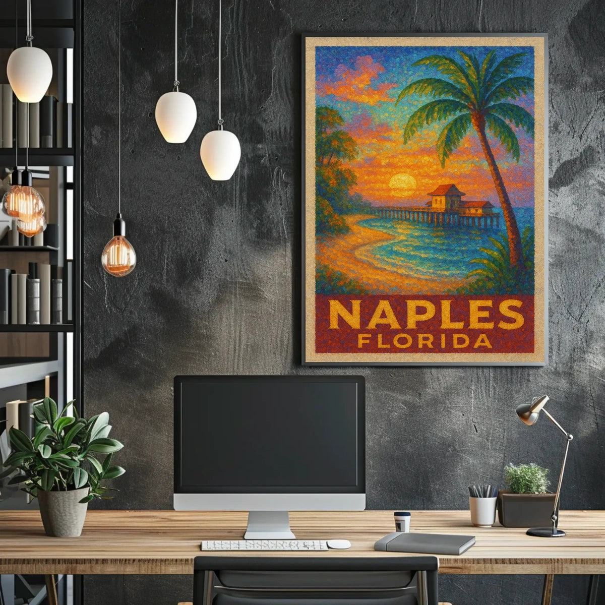 Naples Florida Sunset Poster Wall Art 18x24 Coastal Decor